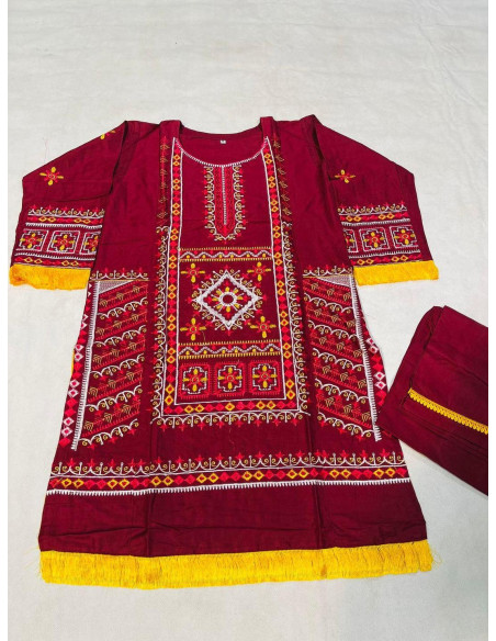 2 Pcs Women's Stitched Cotton Embroidered Shirt And Trouser