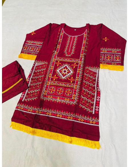 2 Pcs Women's Stitched Cotton Embroidered Shirt And Trouser