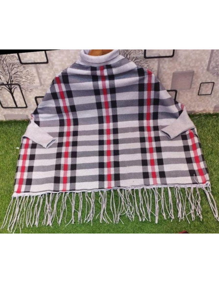 Women's Fleece Printed Poncho Cape Shawl