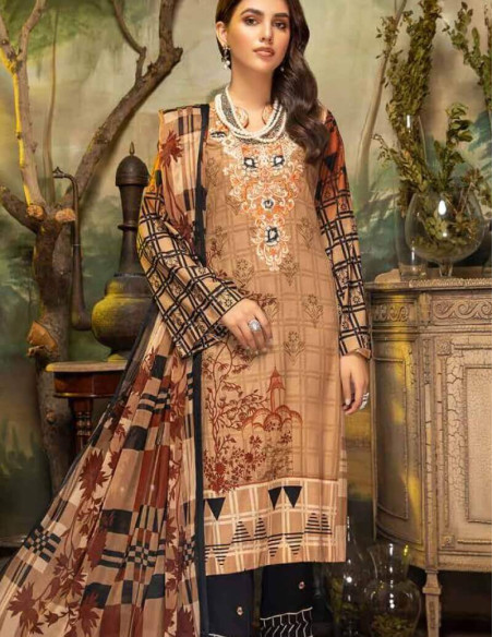 Arham Textile Rangrez Plus Volume 07 Embroidered Persian Orange Lawn Unstitched 3 Piece