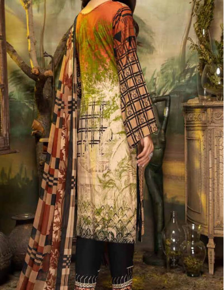 Arham Textile Rangrez Plus Volume 07 Embroidered Persian Orange Lawn Unstitched 3 Piece