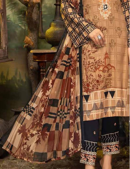 Arham Textile Rangrez Plus Volume 07 Embroidered Persian Orange Lawn Unstitched 3 Piece