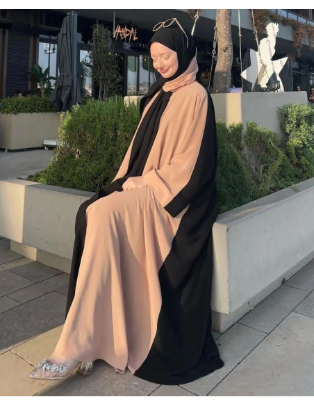 Elegant Georgette Full Abaya For Women - 2 Pcs - Plain Black With Round Neck