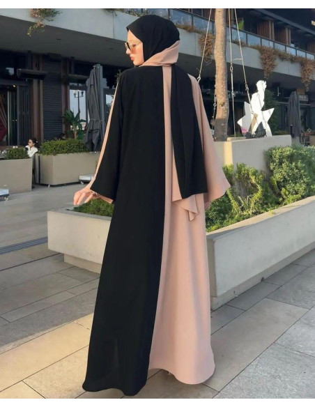 Elegant Georgette Full Abaya For Women - 2 Pcs - Plain Black With Round Neck