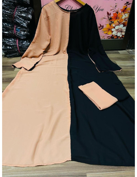 Elegant Georgette Full Abaya For Women - 2 Pcs - Plain Black With Round Neck