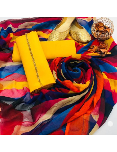 Women's Unstitched Katan Silk Plain Fancy Dress