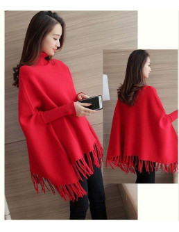 Women's Fleece Plain Poncho...