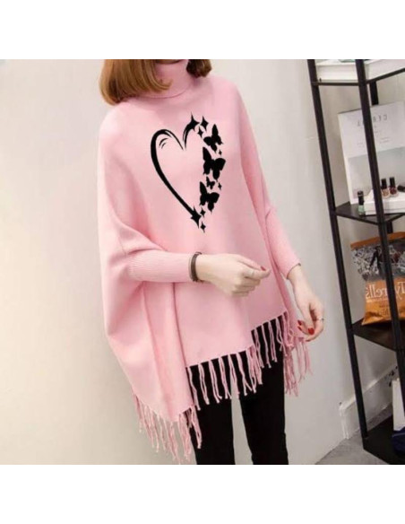 Women's Fleece Printed Poncho