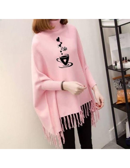 Women's Fleece Cup Printed Poncho Cape Shawl