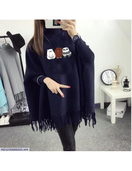 Women's Fleece Printed Poncho Cape Shawl