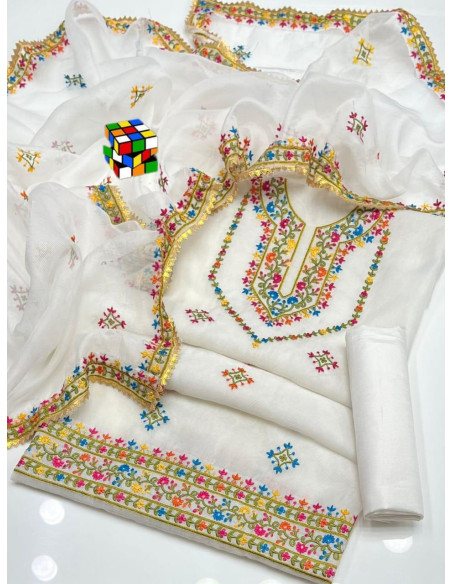 3 Pcs Women's Unstitched Embroidered Suit