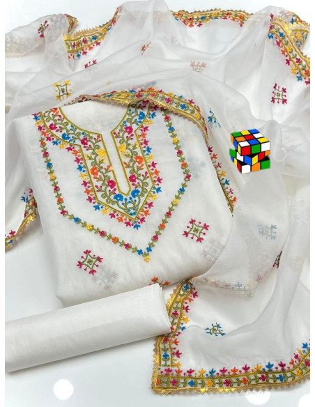 3 Pcs Women's Unstitched Embroidered Suit