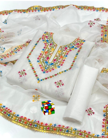 3 Pcs Women's Unstitched Embroidered Suit