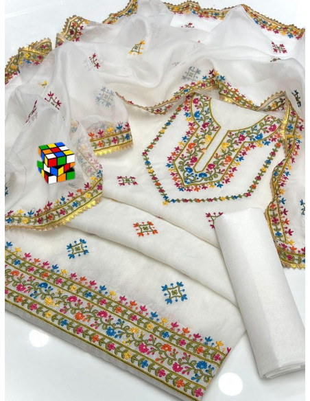 3 Pcs Women's Unstitched Embroidered Suit