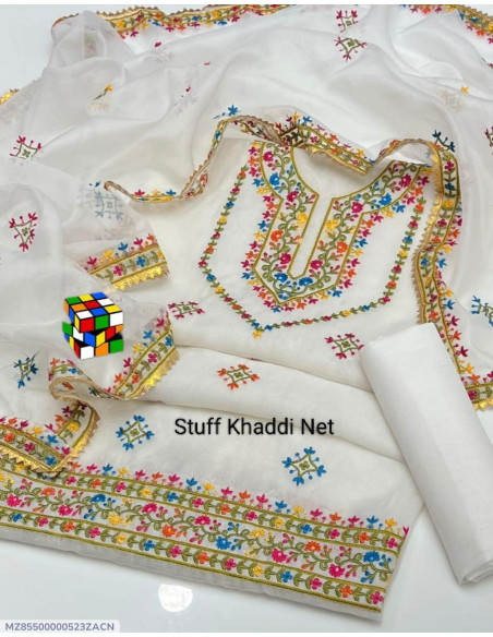 3 Pcs Women's Unstitched Embroidered Suit