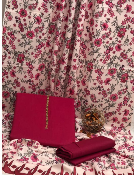 3 Pcs Women's Unstitched Plain Suit