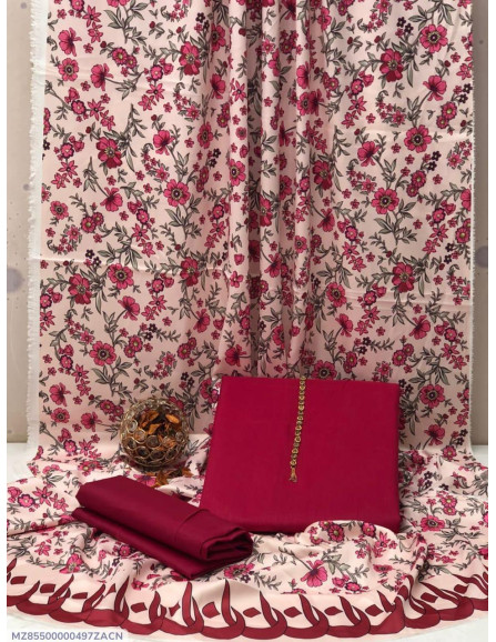 3 Pcs Women's Unstitched Plain Suit