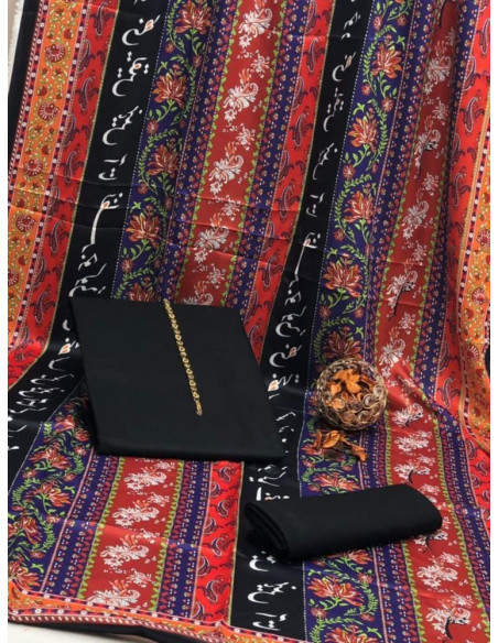 3 Pcs Women's Unstitched Plain Suit