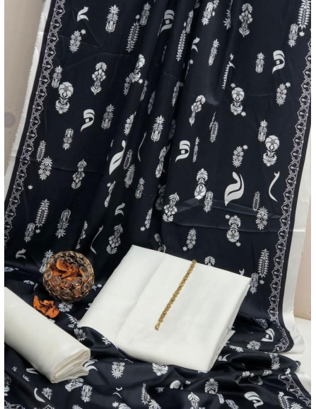 3 Pcs Women's Unstitched Plain Suit