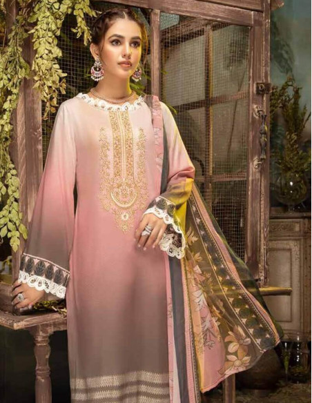 Arham Textile Rangrez Plus Volume 07 Embroidered Rose Gold Lawn Unstitched 3 Piece