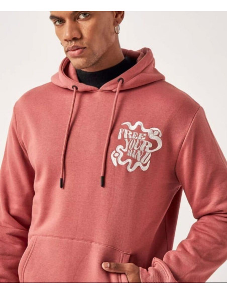 Men's Cotton Embroidered Hoodie - 1 Pc - Stylish Tea Pink