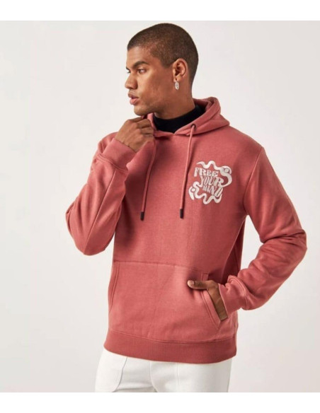 Men's Cotton Embroidered Hoodie - 1 Pc - Stylish Tea Pink