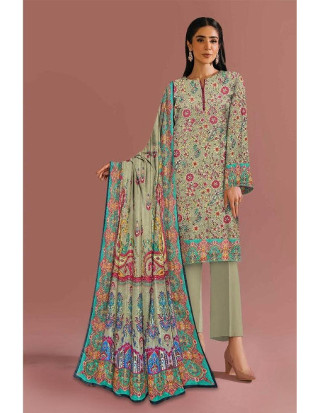 3 Pcs Women's Unstitched Lawn Printed Suit