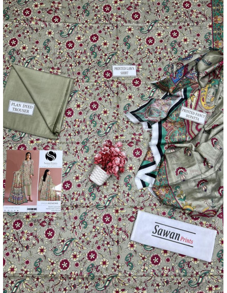 3 Pcs Women's Unstitched Lawn Printed...