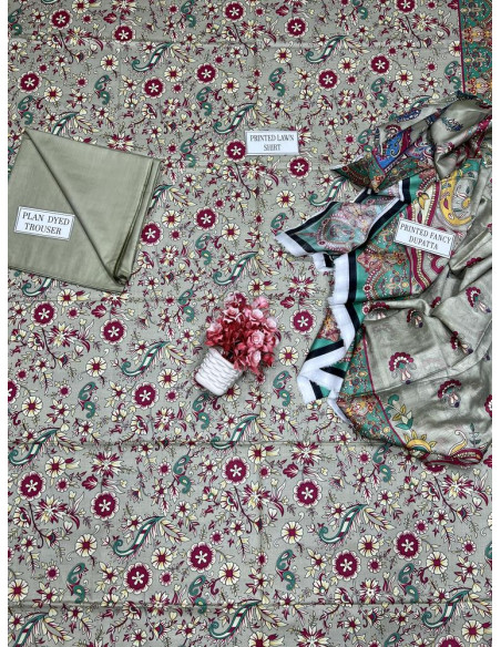 3 Pcs Women's Unstitched Lawn Printed Suit