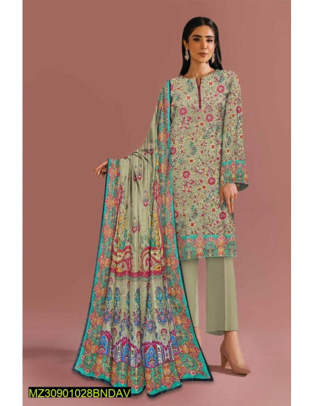 3 Pcs Women's Unstitched Lawn Printed Suit