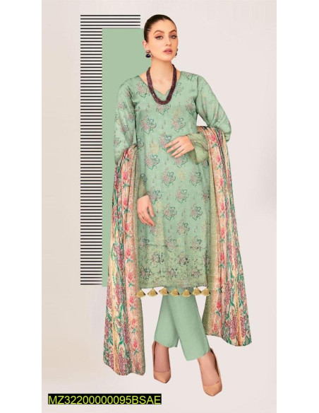 3 Pcs Women's Unstitched Lawn Printed Suit
