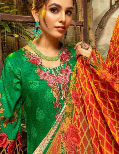 Arham Textile Rangrez Plus Volume 07 Embroidered Dark Spring Green Lawn Unstitched 3 Piece