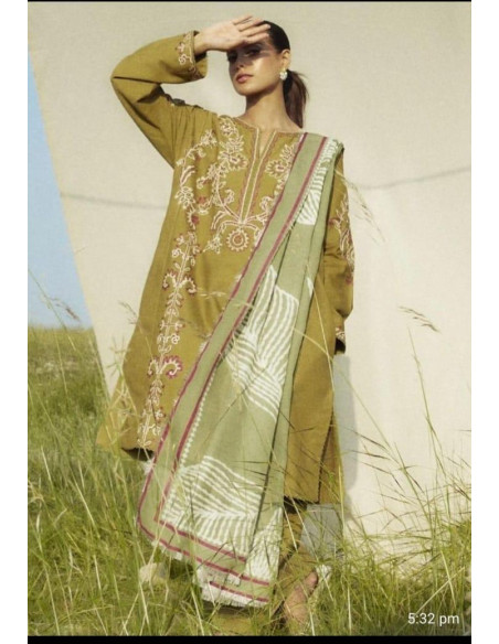 Stunning Embroidered Suit Set - 3 Pcs in Mustard