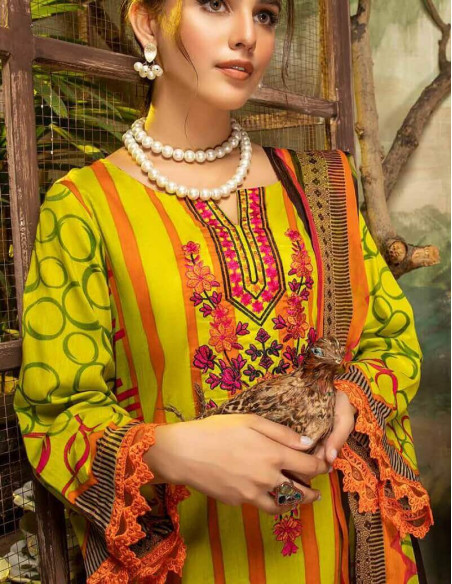 Arham Textile Rangrez Plus Volume 07 Embroidered Citrine Lawn Unstitched 3 Piece