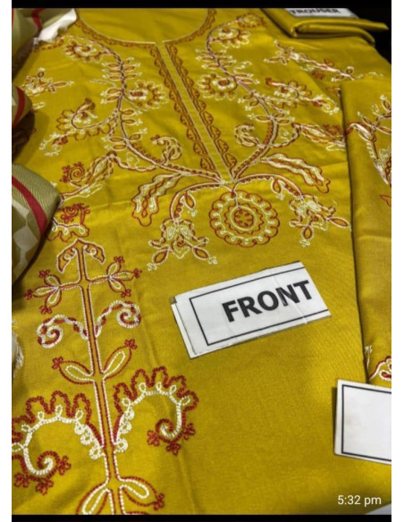 Stunning Embroidered Suit Set - 3 Pcs in Mustard