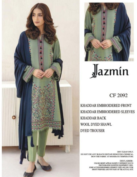 Elegant 3 Pcs Embroidered Suit Set in Ivory | Dhanak Fabric