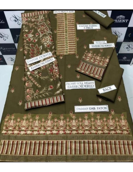 Stunning Embroidered Three-Piece Suit Set in Green - Exquisite Dhanak Fabric