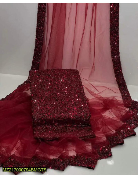 Women's Unstitched Shimmer Net Saree