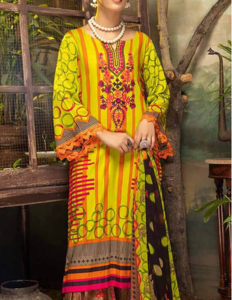 Arham Textile Rangrez Plus Volume 07 Embroidered Citrine Lawn Unstitched 3 Piece
