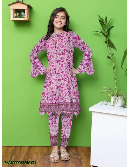 2 Pcs Girl's Stitched Viscose Embroidered Suit