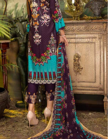 Arham Textile Rangrez Plus Volume 07 Embroidered Old Mauve Lawn Unstitched 3 Piece