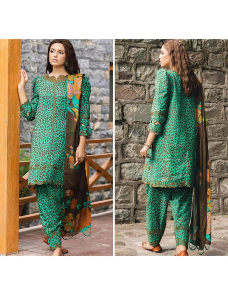 Stunning Green Printed Suit Set - 3...