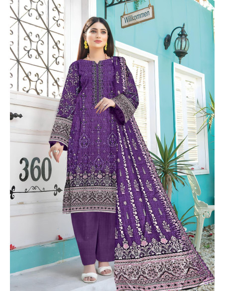 Stunning Purple Khaddar Suit Set - Embroidered 3 Pcs