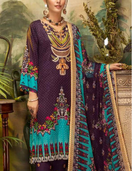 Arham Textile Rangrez Plus Volume 07 Embroidered Old Mauve Lawn Unstitched 3 Piece