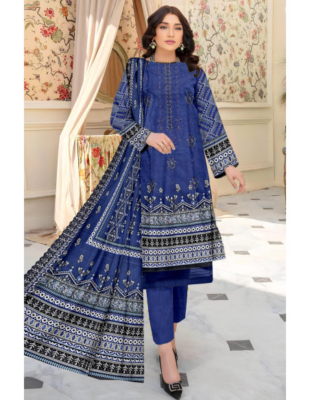 Elegant 3 Pcs Khaddar Suit Set with Embroidered Details in Blue
