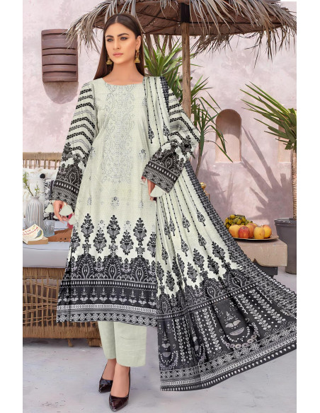 Elegant White Embroidered Suit Set - 3 Pcs Khaddar Collection