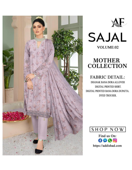 Elegant Lilac 3 Pcs Printed Suit Set with Digital Print Design