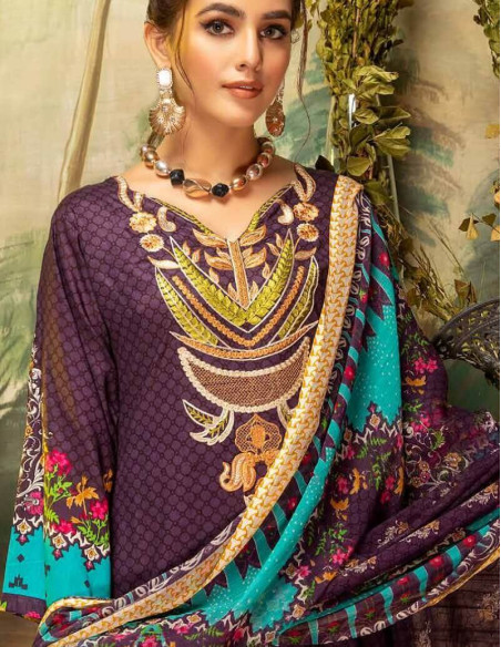 Arham Textile Rangrez Plus Volume 07 Embroidered Old Mauve Lawn Unstitched 3 Piece