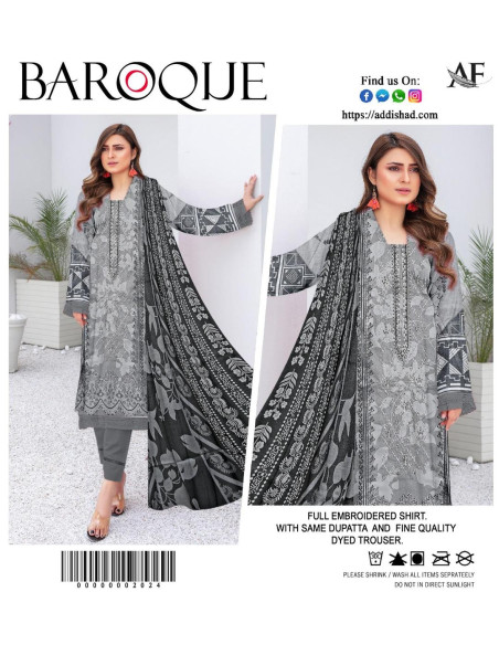 3 Pcs Women's Unstitched Dhanak Embroidered Suit