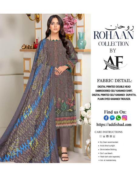 3 Pcs Women's Unstitched Karandi Printed Suit